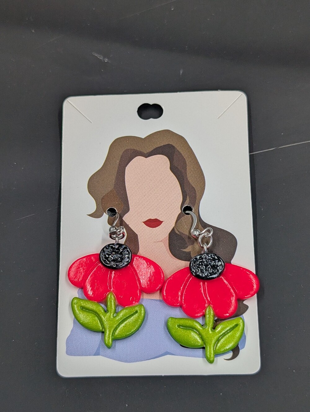 Flower Drop Earrings - Pink & Green Floral Statement